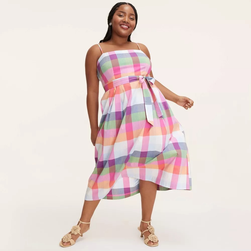 Kate‎ Spade Target Extra Large Plaid Tie-Waist Midi Dress XL Red/Pink/Green/Blue - Picture 3 of 7
